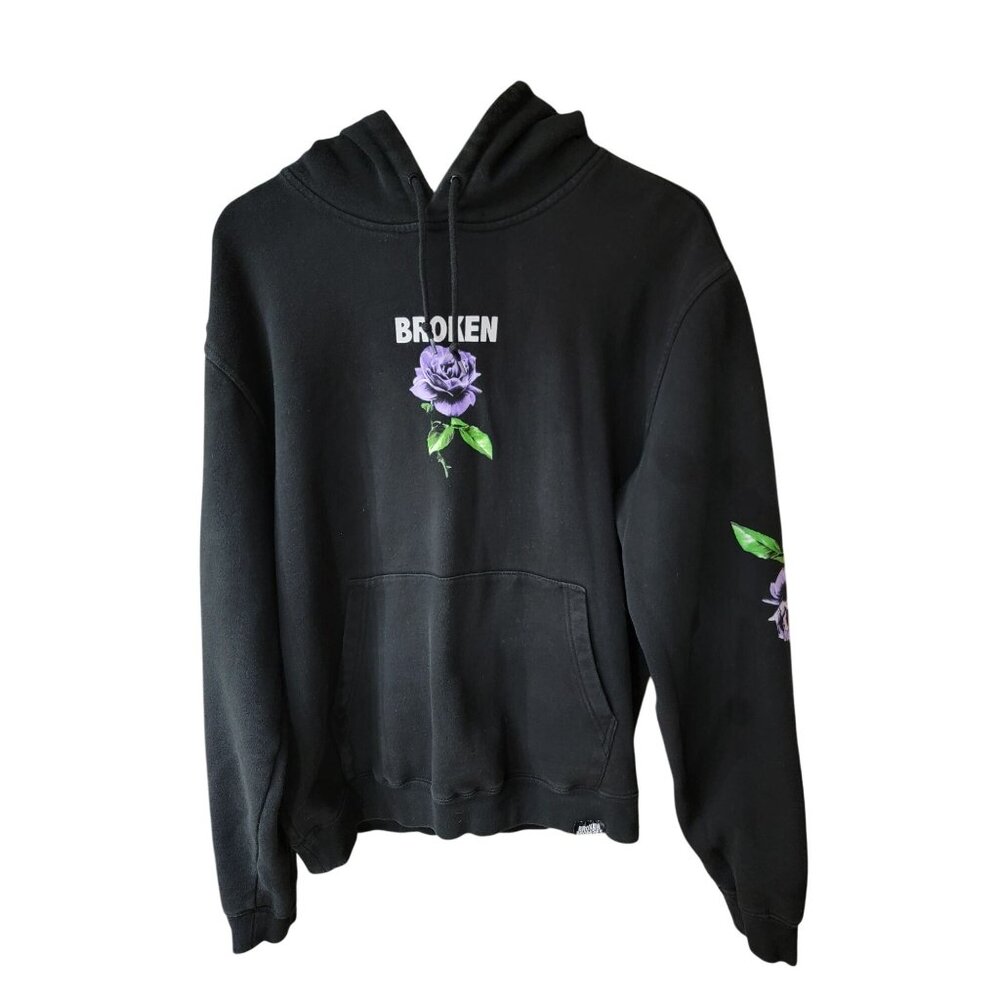 Broken Promises Black Hoodie With Purple Rose Graphic